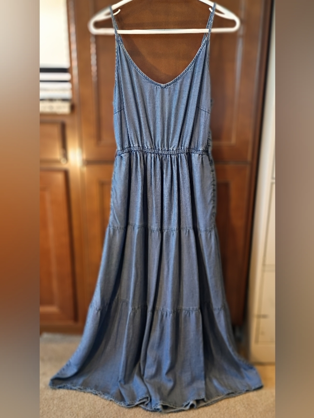 Lightweight Denim Tiered Maxi Dress